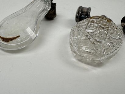 Three crystal and cut-glass salt flasks,...