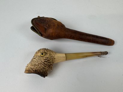 Meerschaum and horn pipe with bird design,...
