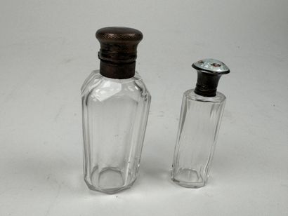 Two faceted cut crystal salt flasks with...