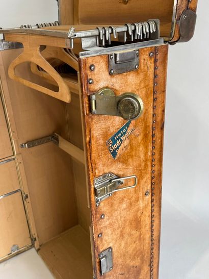 Wood, leather and brass cabin trunk, the...