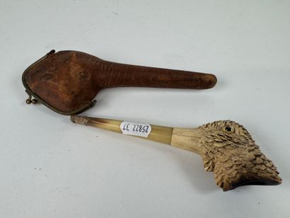 Meerschaum and horn pipe with bird design,...