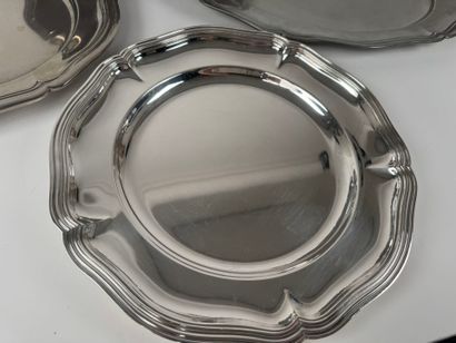 Set of three silver plated scalloped serving...