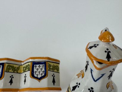 Polychrome earthenware oil and vinegar cruet...