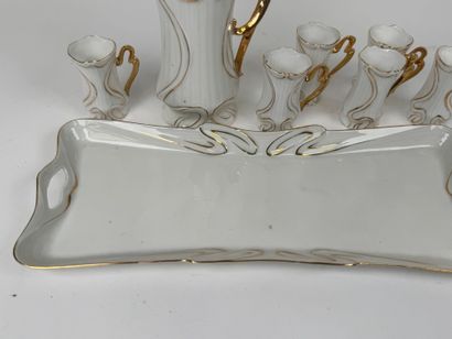 Small white and gold porcelain liqueur service...