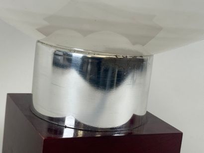 Large Art Deco bowl in wood, chromed metal...