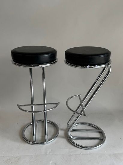 Pair of stools with chromed tubular frame...