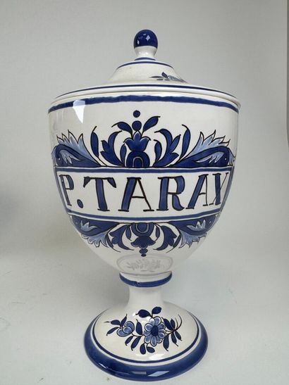 DESVRES.
Four covered medicine jars in blue...
