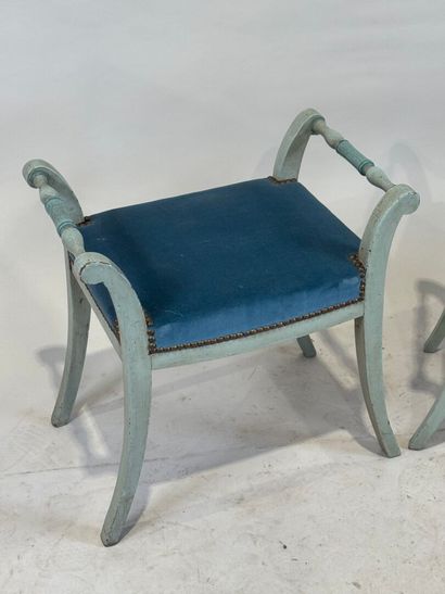 Pair of molded wood and blue lacquered stools,...