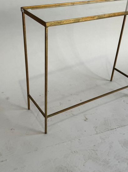 Rectangular brass sectional sofa with glass...