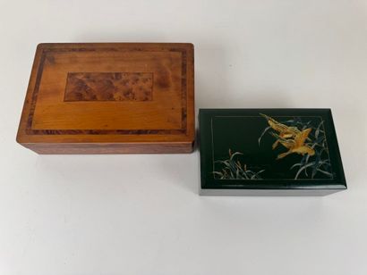 Two rectangular boxes in inlaid elm burl...