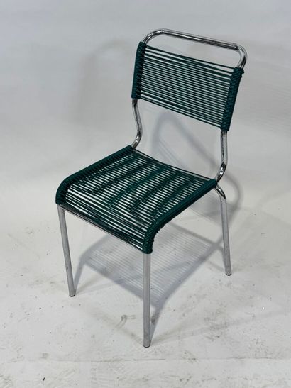 Chair with chromed metal tubular frame, back...