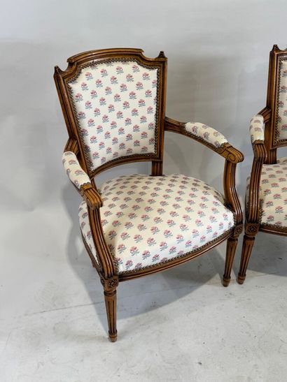 Pair of molded cherrywood armchairs, with...