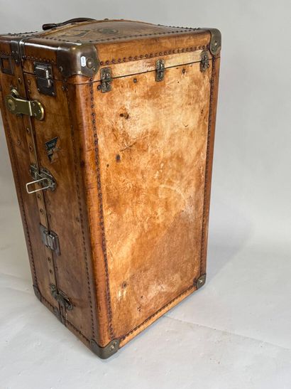 Wood, leather and brass cabin trunk, the...