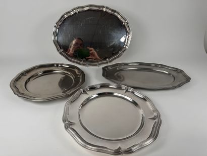 Set of three silver plated scalloped serving...