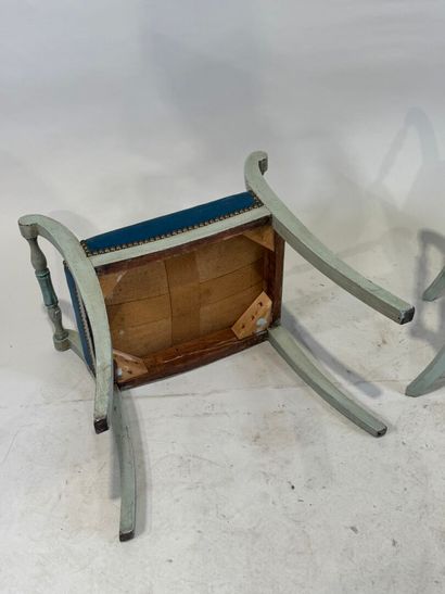 Pair of molded wood and blue lacquered stools,...
