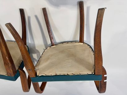 Pair of bridge armchairs in molded wood,...