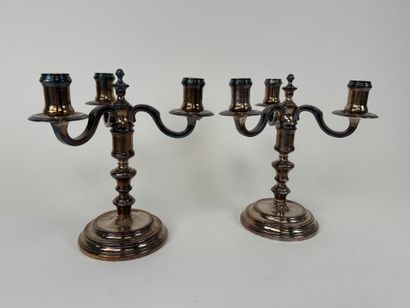 CHRISTOFLE.
Pair of three-light torches,...