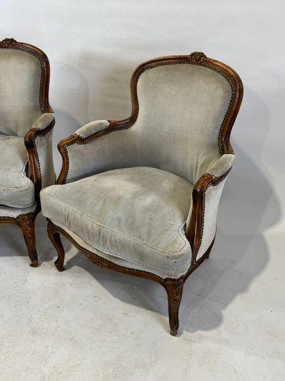 Pair of molded and carved wood bergères,...