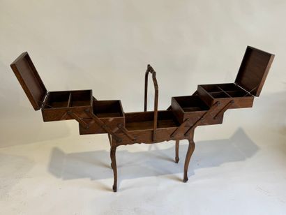 Oak workbench with folding drawers, compartmentalized...