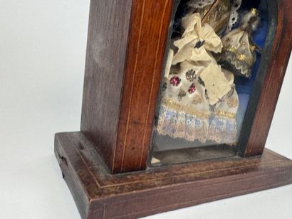 Small wooden and veneered display case, the...