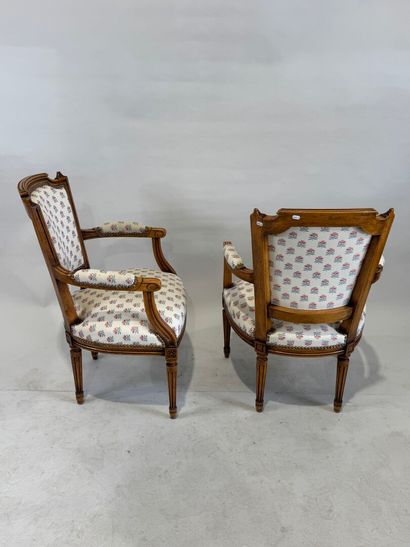 Pair of molded cherrywood armchairs, with...