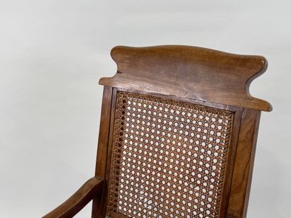 Armchair in natural wood, caned back and...