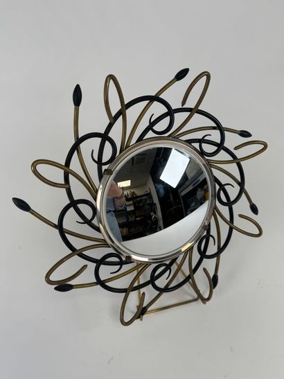 Small circular witch mirror in black lacquered...