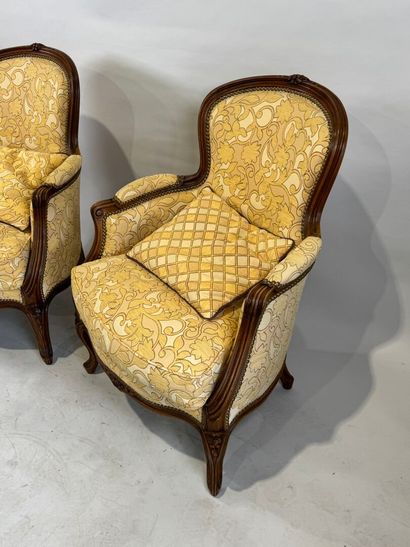 Pair of molded and carved beech bergères,...