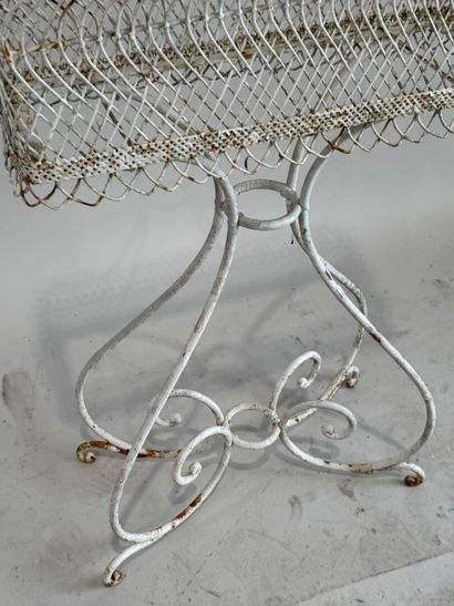 White lacquered metal planter, scrolled base,...