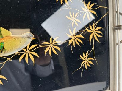Rectangular tray with two metal and glass...