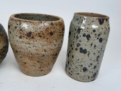 Set of two stoneware pots, a flower holder...