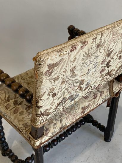 Armchair in stained natural wood, the armrests,...