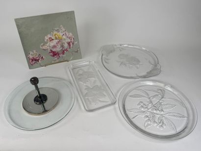 Three glass serving dishes with satin-finish...