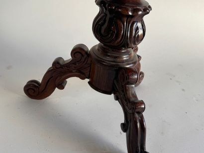 Molded and carved wooden piano stool, circular...