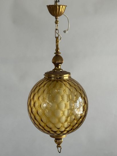 Suspension lamp in gilded metal and colored...