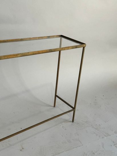 Rectangular brass sectional sofa with glass...