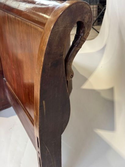 Mahogany veneered bed, the uprights decorated...