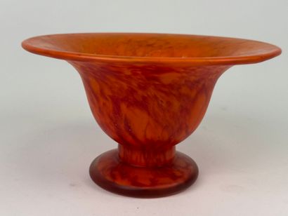 Vase with flared neck in orange-tinted marbled...
