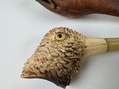 Meerschaum and horn pipe with bird design,...
