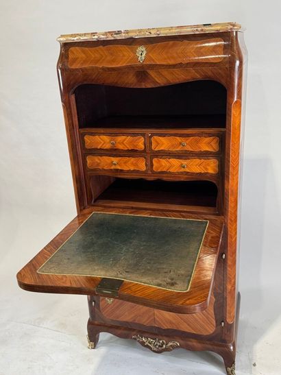Wood and veneer writing desk opening with...