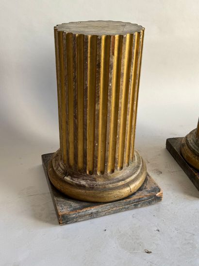 Pair of patinated and gilded oak sellettes...