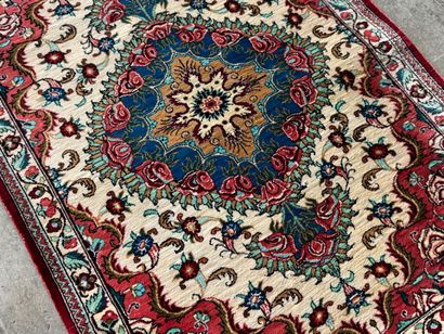 GHOUM. 
Hand-knotted polychrome silk carpet...