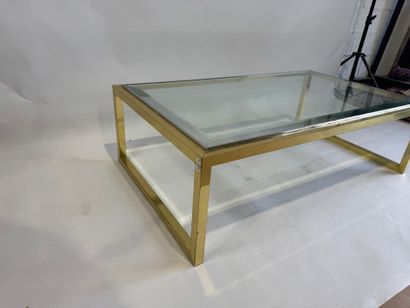 Coffee table with square, gilded tubular...