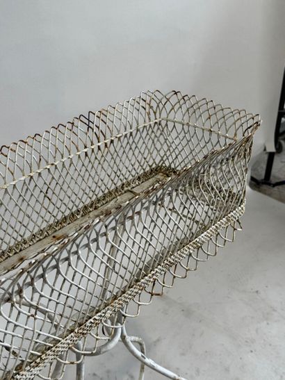 White lacquered metal planter, scrolled base,...