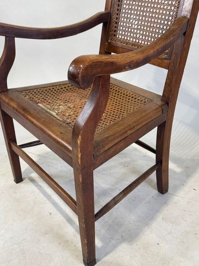 Armchair in natural wood, caned back and...