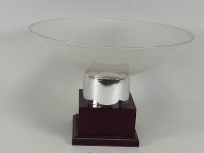 Large Art Deco bowl in wood, chromed metal...