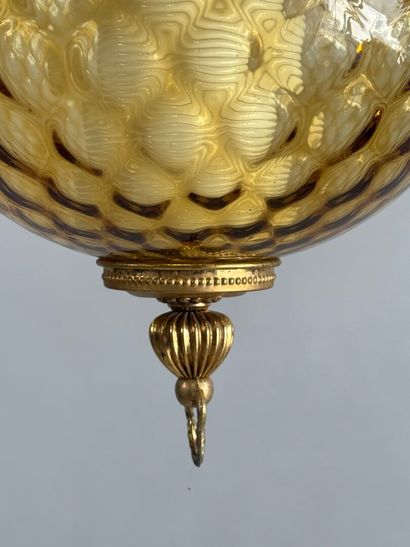 Suspension lamp in gilded metal and colored...