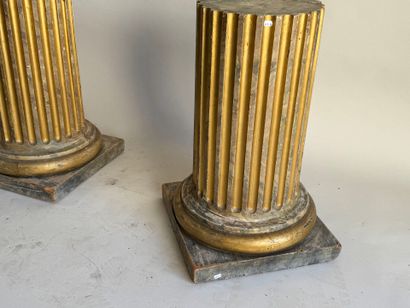 Pair of patinated and gilded oak sellettes...