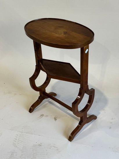 Small oval fruitwood table with lyre legs...