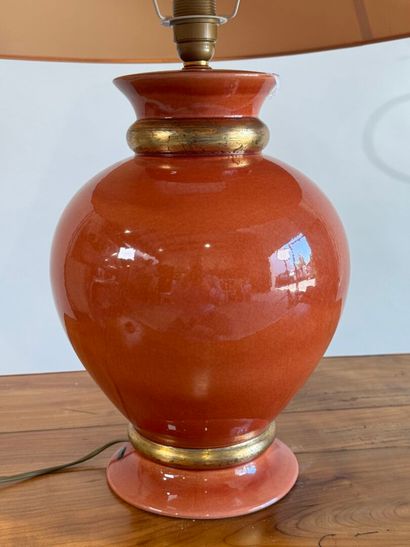 LE DAUPHIN Large orange glazed ceramic lamp...